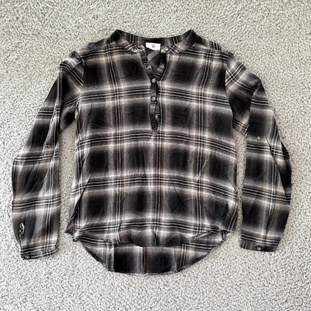 AG Adrianno Goldschmied Shirt Women's Small Multicolored Plaid Blouse Roll‎ Up